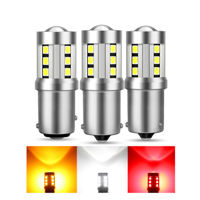유니버설 화이트 LED 자동차 턴 신호등1156 1157 3030 15SMD LED 전구 화이트 노란색 Canbus 번호판 내부 LED