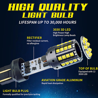 흰 알루미늄 합금 LED 회전 신호 1156 1157 T20 3030 44SMD 역전등 12V 24V