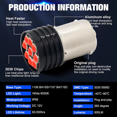 1157 BAY15D LED P21/5W 1156 BA15S P21W LED 램프 9 SMD 3030 R5W R10W 자동차 역전등 브레이크 테일 램프