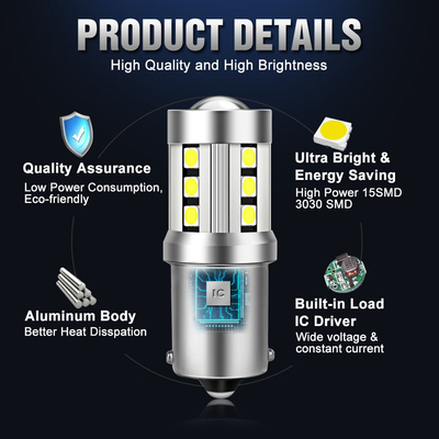 유니버설 화이트 LED 자동차 턴 신호등1156 1157 3030 15SMD LED 전구 화이트 노란색 Canbus 번호판 내부 LED