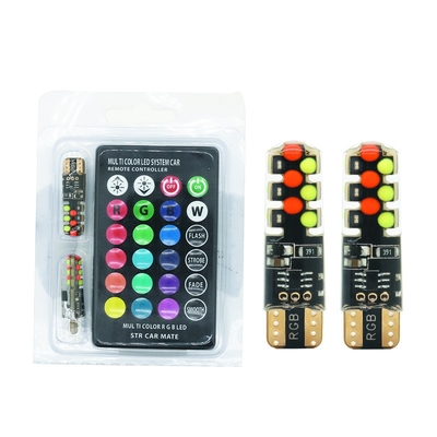 밝기 새로운 유형의 자동차 내부 LED 전구 T10 5050 6SMD RGB 색상 RGB와 함께 리모컨 스트로브 깜박이는 빛