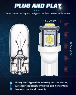 194 자동차 LED 라이트 전구 6500K는 T10 SMD 5050 칩을 억지로 밀어넣습니다