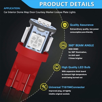 194 자동차 LED 라이트 전구 6500K는 T10 SMD 5050 칩을 억지로 밀어넣습니다