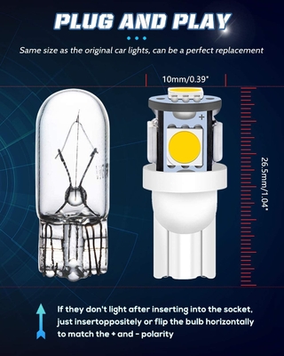 194 자동차 LED 라이트 전구 6500K는 T10 SMD 5050 칩을 억지로 밀어넣습니다
